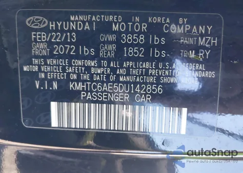 2013 Hyundai Veloster Turbo W/Black из США, поврежденный, VIN KMHTC6AE5DU142856